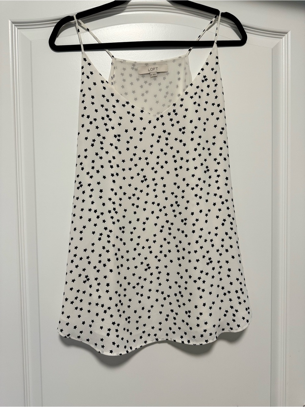 LOFT Star Print Cami Tank Top Women’s XL White Black Sleeveless Blouse